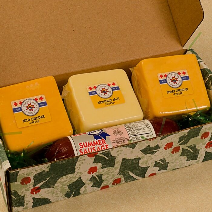 Red and Green Holiday Cheese Gift Box In Wisconsin